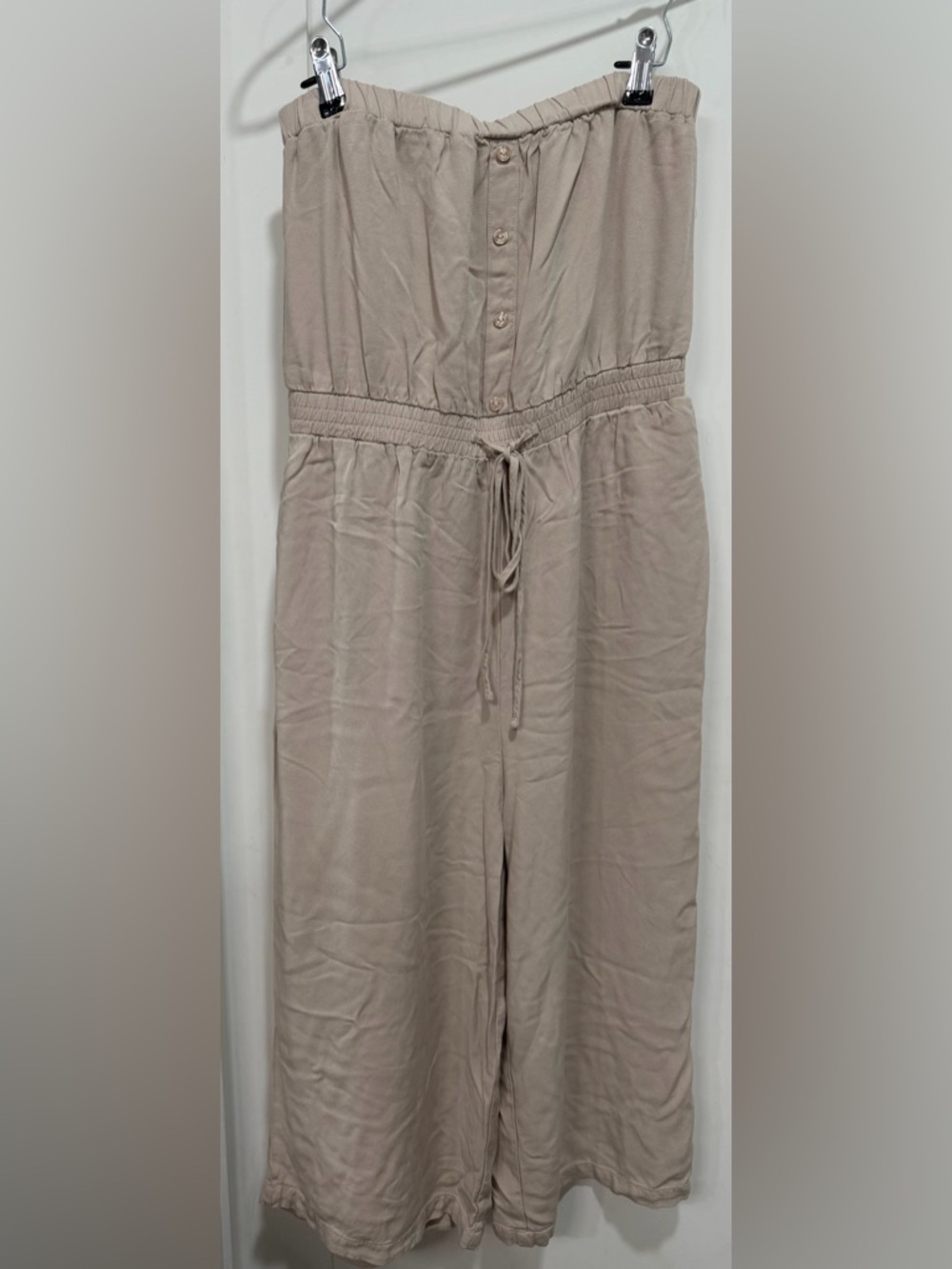 Ci Sono Taupe Strapless Drawstring Jumpsuit